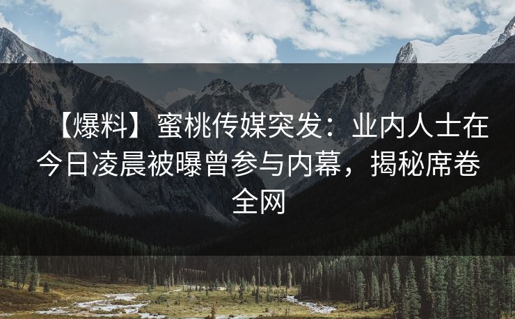 【爆料】蜜桃传媒突发：业内人士在今日凌晨被曝曾参与内幕，揭秘席卷全网